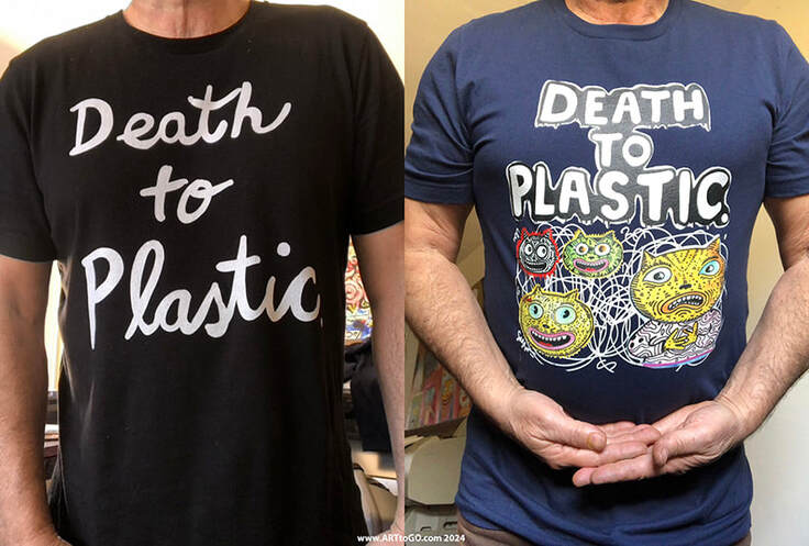 a photo of two tee shirts with artwork on them which states 
