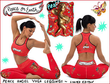 Female in colorful yoga leggings posing